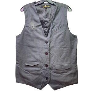 Cohesive Vest Mens Large Grey Pinstripe Crest Skull Embroidered Gothcore Grunge
